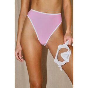 Lulus Parker Pink And White High-waisted Bikini Bottoms - Size M